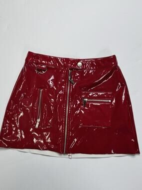 Garage Vinyl Mini Skirt Womens XS Red Patent Faux Leather Zip Y2K